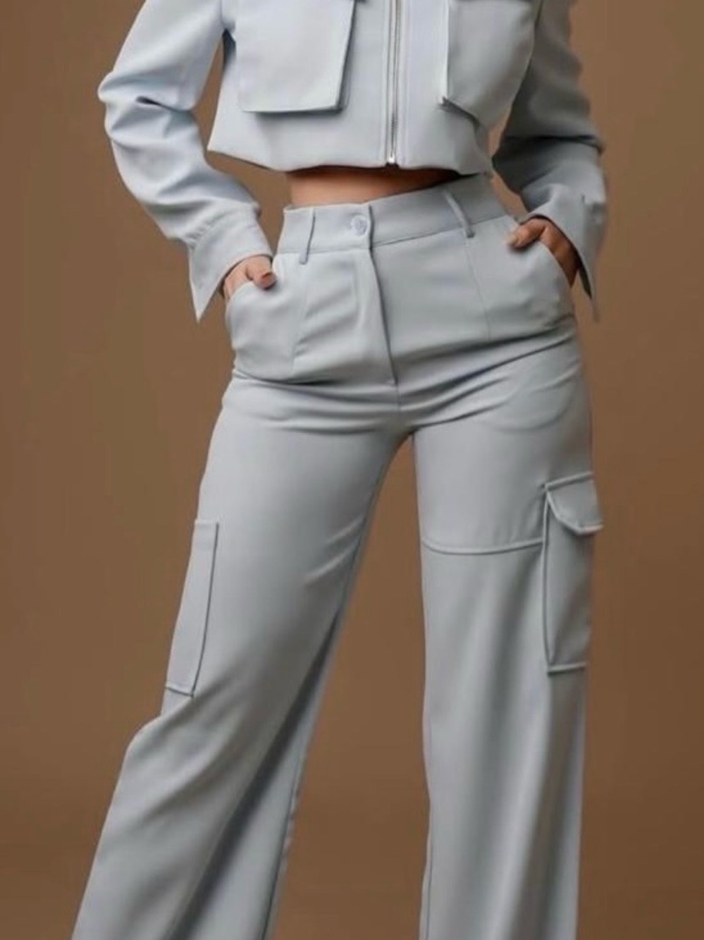 Sage Set Cropped Jacket and High-Waist Wide-Leg Cargo Pants - Picture 6 of 7